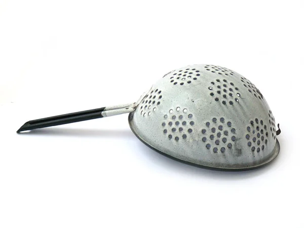 Omvänd Sträng Sil Blå Sil Vintage Sil Durkslag Colander Emalj — Stockfoto