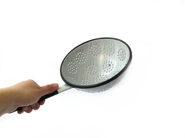 Стрейнер Руке Blue Strainer Vintage Strainer Colander Colander Enamel Советский — стоковое фото