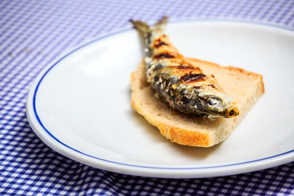 Grilované sardinky na krajíc chleba — Stock fotografie
