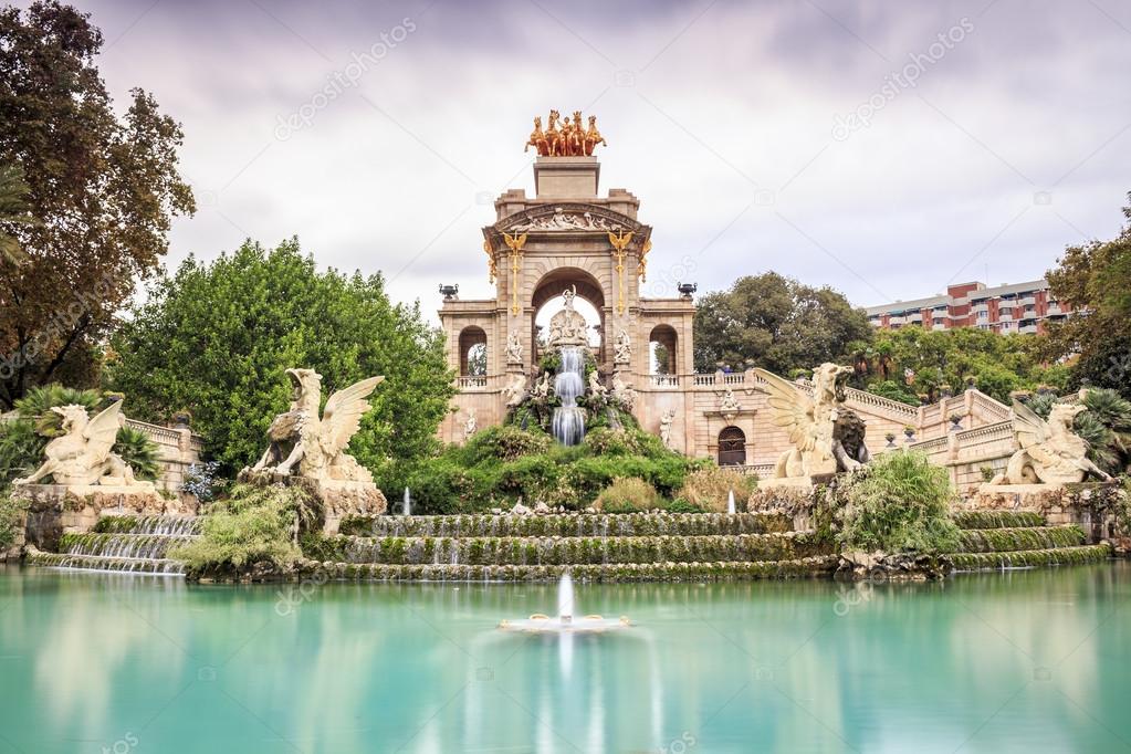 Waterfall in Parc de la Ciutadella, Barcelona, Spain