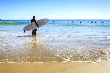 Surfers on Beliche Beach, Sagres, Algarve, Portugal clipart