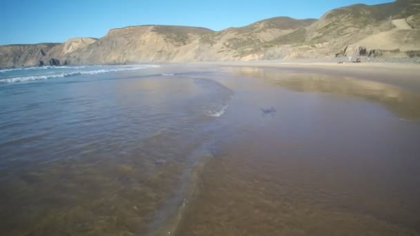 Gångavstånd kvinna på vackra vilda stranden i Portugal, Europa — Stockvideo