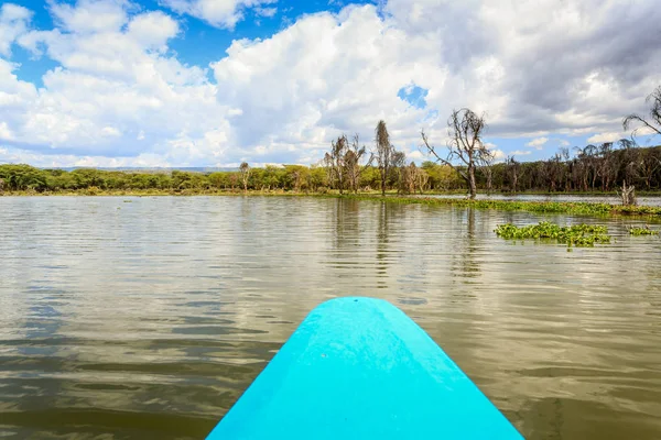 Crociera sul lago in canoa blu, Naivasha, Kenya — Foto Stock