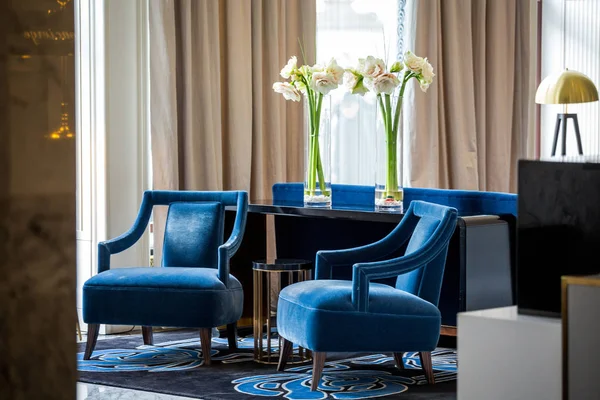 Elegant navy blue armchairs — Stock Photo, Image