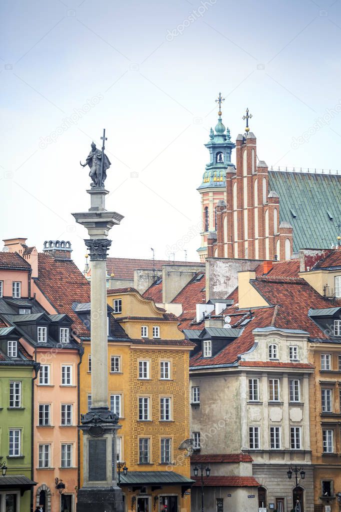 Zygmunt Column monument in the city center of Warsaw, Poland