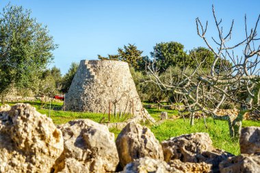 Eski trulli ve alan depo odasında Puglia, İtalya