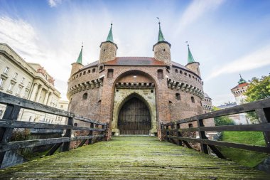 Barbakan Krakow, düşük açılı atış hemen sonra gündoğumu, Polonya