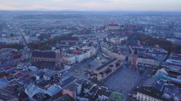 Krakow tarihi Pazar Meydanı, Polonya havadan görünümü — Stok video