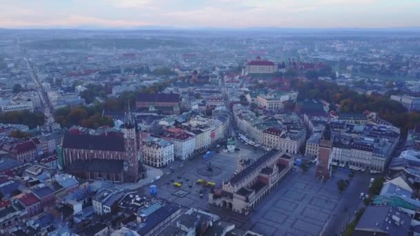 Krakow tarihi Pazar Meydanı, Polonya havadan görünümü — Stok video