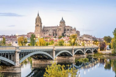 Salamanca ve Tormes nehir, İspanya köprüden katedral