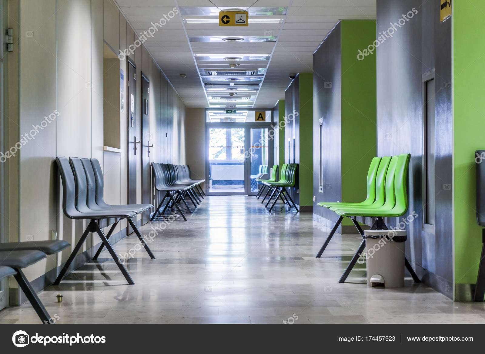 Corridor With Chairs For Patients In Modern Hospital Stock