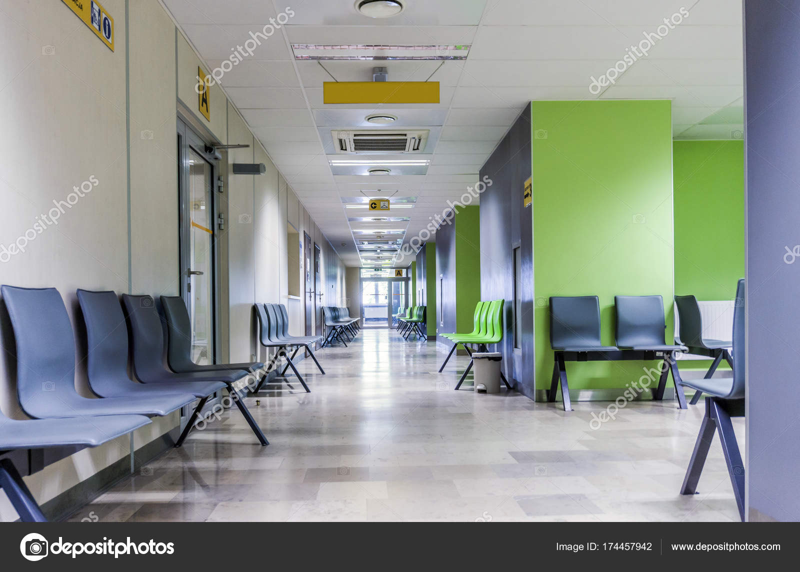 Corridor With Chairs For Patients In Modern Hospital Stock