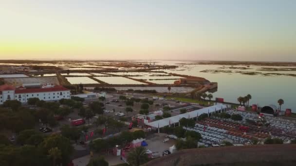 Aerial View Faro Historic Cathedral Middle Old Town Ria Formosa — Stock Video