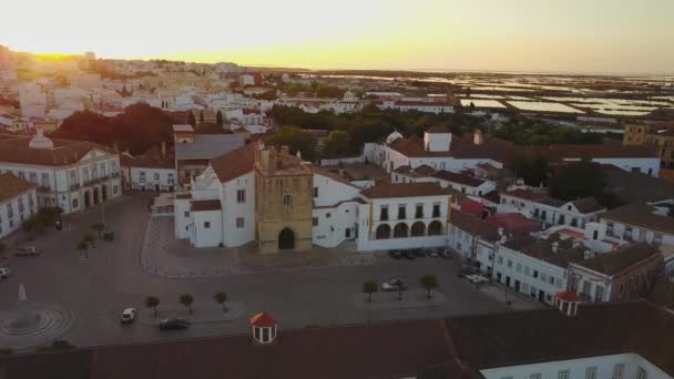 Légi Felvétel Faro Történelmi Székesegyházhoz Közepén Régi Város Ria Formosa — Stock videók