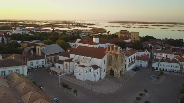 Aerial View Faro Historic Cathedral Middle Old Town Ria Formosa — Stock Video