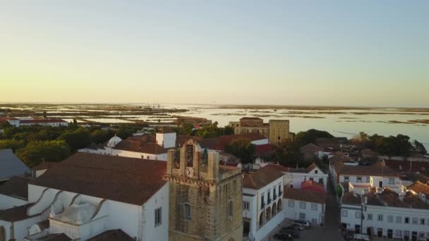 在老城区和葡萄牙阿尔加维的历史大教堂的法鲁鸟瞰图 — 图库视频影像