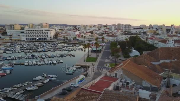 Aerial View Faro Historic Cathedral Middle Old Town Marina Ria — Stock Video