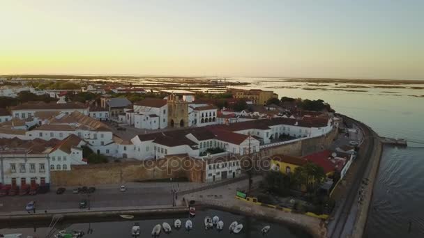 Faro Hava Görünümünü Ile Tarihi Kent Merkezine Ria Formosa Algarve — Stok video