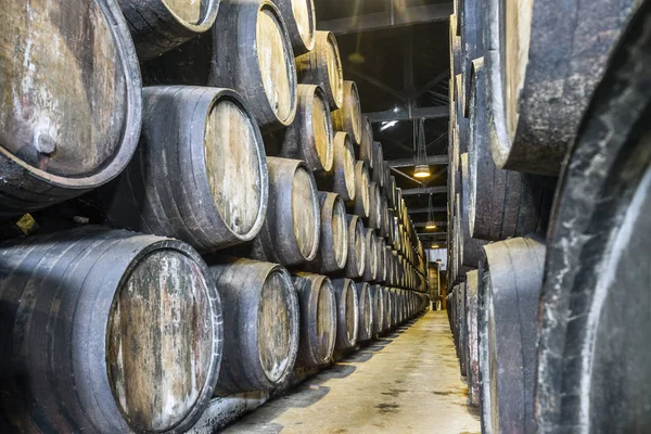 Un sacco di botti di vino nella zona di Porto, Portogallo — Foto Stock