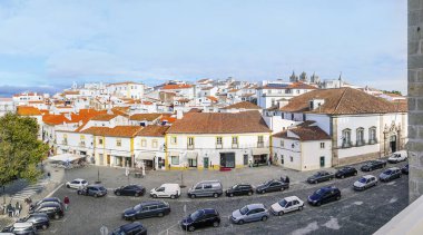 Historic old town and cathedral in Evora, Alentejo, Portugal clipart