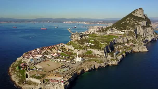 Flygfoto Berömda Gibraltar Förenade Konungariket Storbritannien Iberiska Halvön Europa — Stockvideo