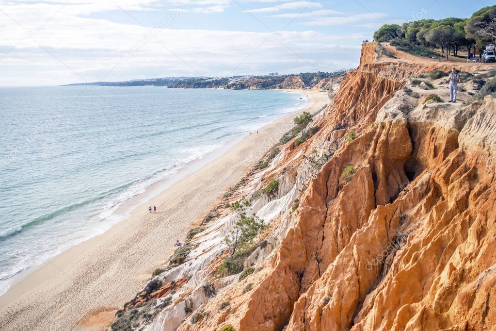 Beutiful cliffs along Falesia Beach in Albufeira, Algarve, Portu