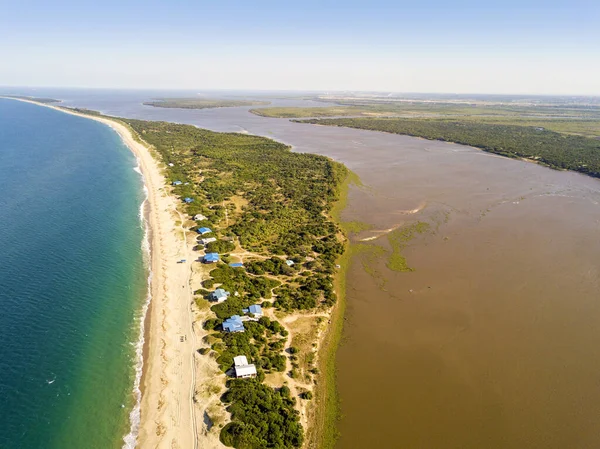 Luchtfoto Van Het Prachtige Macaneta Strand Noord Maputo Mozambique Afrika — Stockfoto
