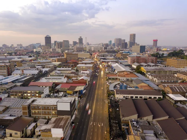Flygfoto Över Centrum Johannesburg Vid Solnedgången Sydafrika — Stockfoto