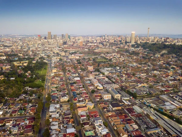 Luchtfoto Van Het Centrum Van Johannesburg Bij Zonsondergang Zuid Afrika — Stockfoto