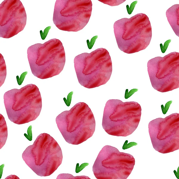 red apples on white background, seamless watercolor pattern