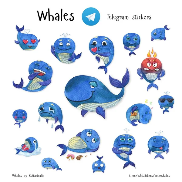 Akwarela Wiele Wielorybów — Zdjęcie stockowe