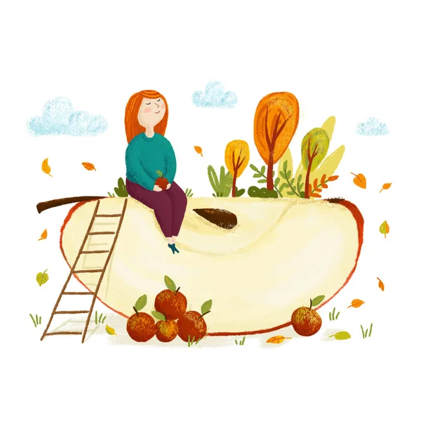 Mädchen Mit Äpfeln Herbst — Stockfoto