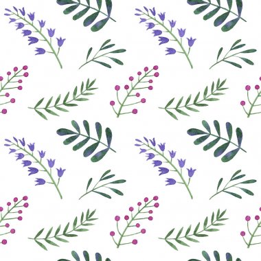 Çiçekler, meyveler ve yaprak suluboya desen