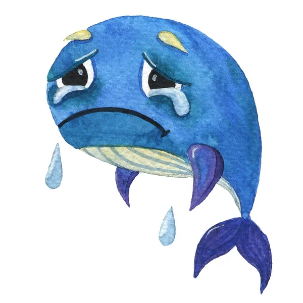 Watercolor Crying Whale Sad — Stock Photo, Image