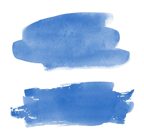 Набір синіх пензлів акварельної фарби як зразок художнього продукту ізольовано на білому тлі — стокове фото