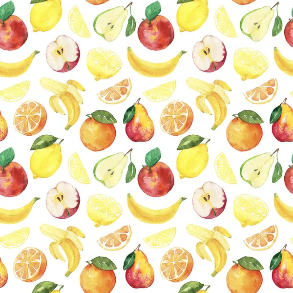 Watercolor fruits pattern, healthy food diet products. Isolated hand draw illustration. — Stock Photo, Image