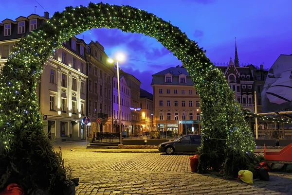 Entrée du marché de Noël de Riga sur la place du Dôme — Photo