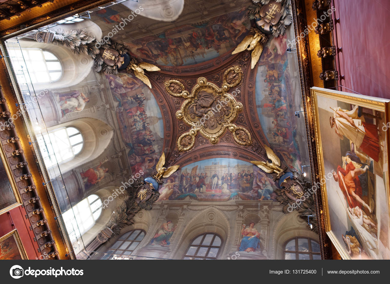 Ceiling With Paintings At Louvre Museum In Paris Stock Editorial