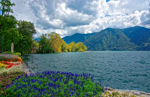 Zahradní park na promenádě Lugano Švýcarsko Ticino — Stock fotografie