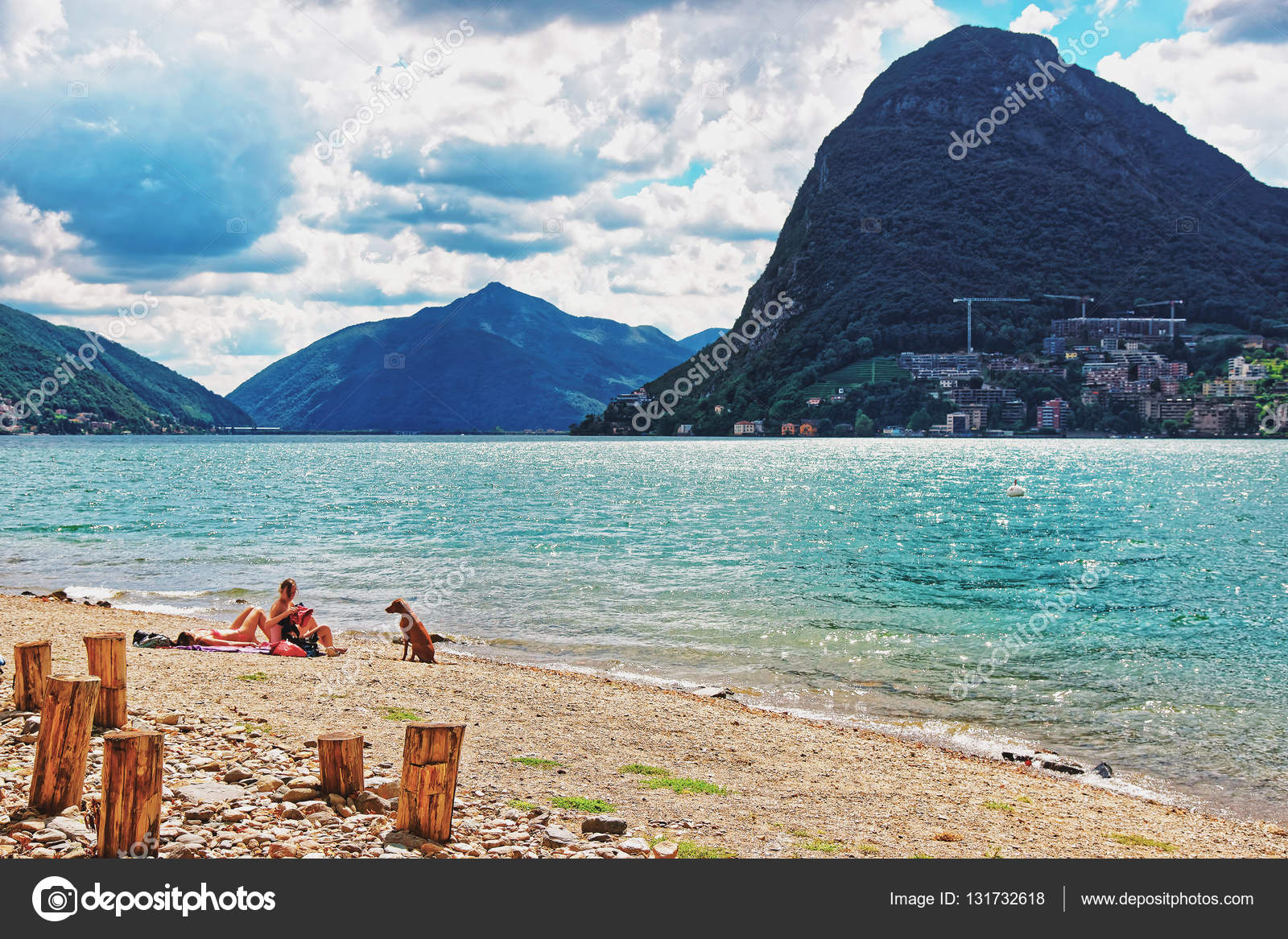 People on Beach in Lugano in Ticino in Switzerland – Stock Editorial