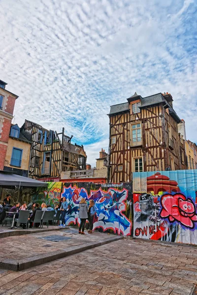 Old houses at Champ Jacquet square of Rennes Brittany France — Stock Photo, Image