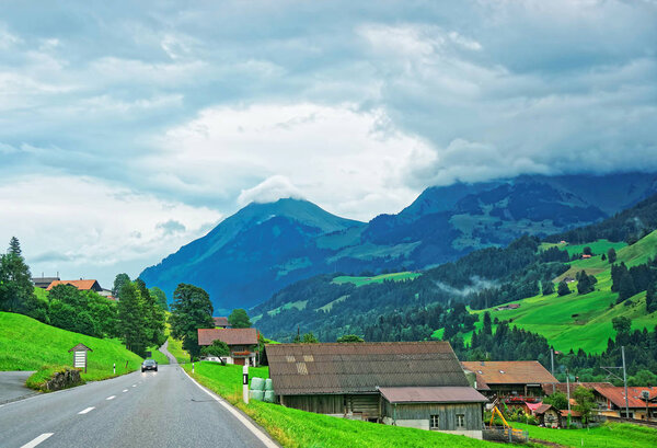 Roadway at Boltigen at Jaun Pass Fribourg of Switzerland