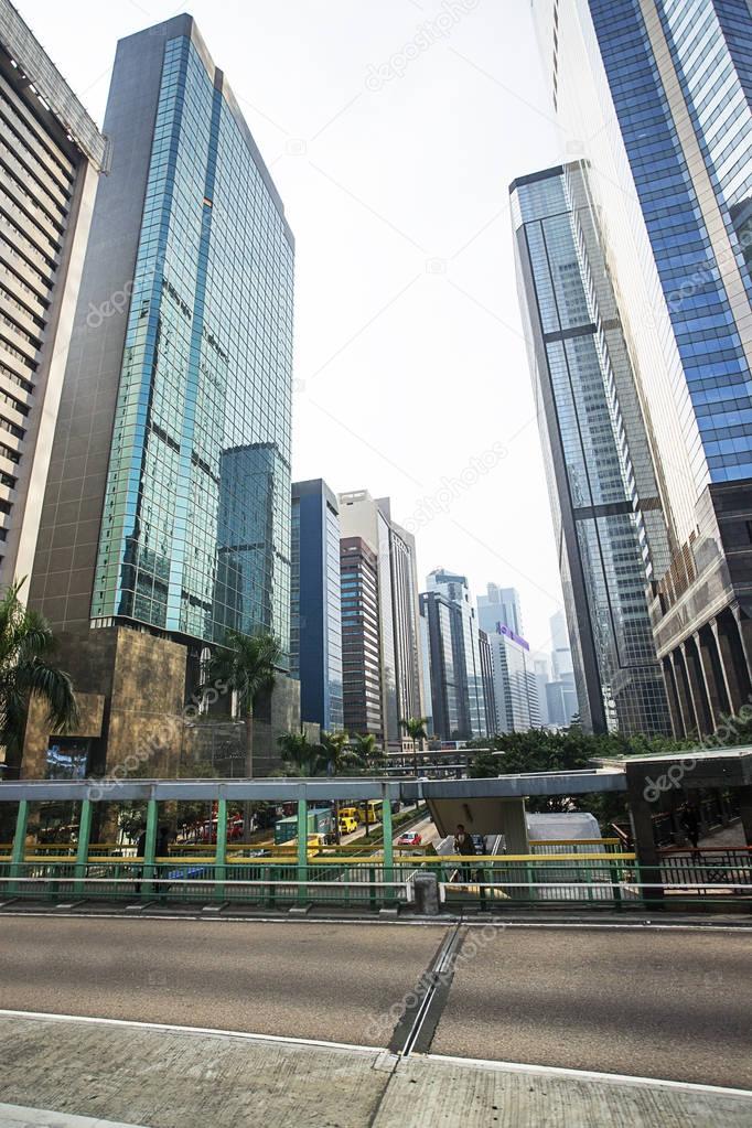 Modern glass skyscrapers and Hong Kong Island