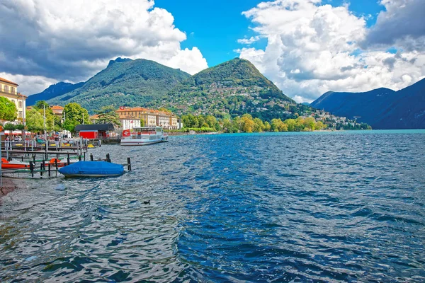 Vessels at landing stage in Lugano in Ticino in Switzerland — Stock Photo, Image