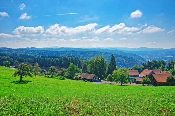 Village in Turbenthal with Swiss Alps of Winterthur district, Zurich canton of Switzerland.