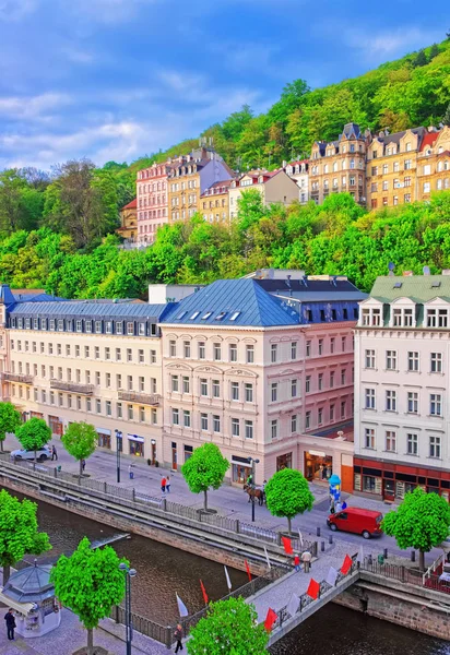 Roof top view to Promenade in Karlovy Vary Czech republic — Stock Photo, Image