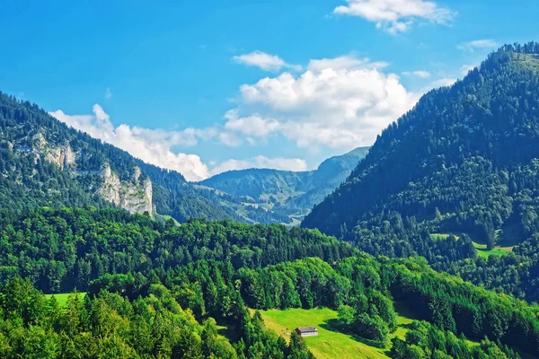 Chalets en los Prealpes en el distrito de Gruyere en Friburgo Suiza — Foto de Stock