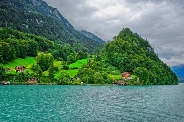 Panorama jeziora Brienz i Brienzer Rothorn góry Szwajcarii Berno — Zdjęcie stockowe