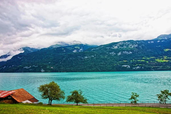 Panorama z góry Jeziora Brienz i Brienzer Rothorn Bern, Szwajcaria — Zdjęcie stockowe