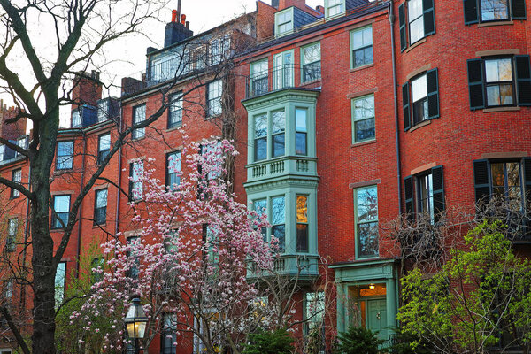 Beacon Hill neighborhood in downtown Boston, MA, the USA.